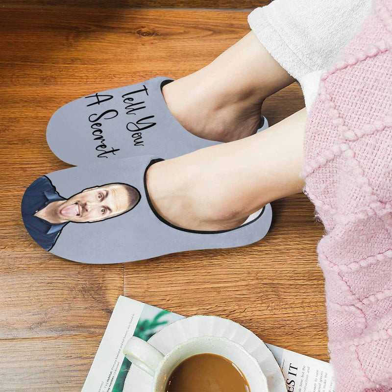 FacePajamas Slippers For Women / S Couple Gift Grey Custom Photo&Text All Over Print Personalized Non-Slip Cotton Slippers For Girlfriend Boyfriend