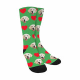 FacePajamas Sublimated Crew Socks Green Custom Pet Socks Funny Printed Heart Dog Sublimated Crew Socks Personalized Photo Unisex Gift for Men Women