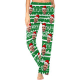 FacePajamas Pajama Shirt&Pants Green / For Women/XS Custom Face Christmas Red Hat Snowflake Sleepwear Personalized Women's&Men's Slumber Party Long Pajama Pants