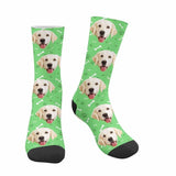 FacePajamas Sublimated Crew Socks Green Happy Mother's Day | Custom Socks with Dog Face Printed Paw&Bone Pet Socks Personalized Sublimated Crew Socks for Mom