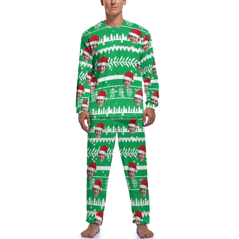 FacePajamas Pajama Green / Men/S Custom Face Christmas Pattern Sleepwear Personalized Family Matching Long Sleeve Pajamas Set