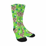 FacePajamas Sublimated Crew Socks Green Personalised Pet Socks Custom Sublimated Crew Socks with Cat Face Funny Printed Photo Pet Socks Unisex Gift