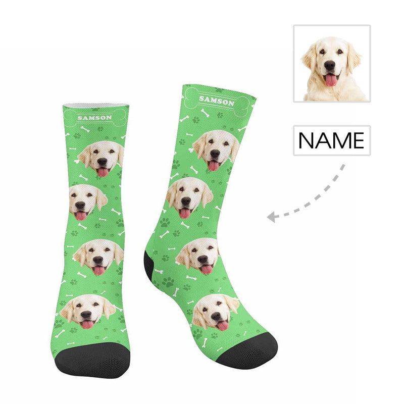 FacePajamas Sublimated Crew Socks Green Personalized Pet Photo Socks Custom Face&Name Printed Socks I Love My Pet Sublimated Crew Socks