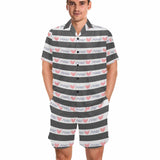 FacePajamas Pajama Grey / S Custom Name Love Seamless Pajamas for Him Summer Loungewear Personalized Men's V-Neck Short Sleeve Pajama Set
