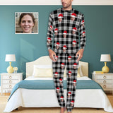 FacePajamas Pajama Grey / S Personalized Ch istmas Pajamas Custom Face Black Grey Stripes Men's All Over Print Pajama Set