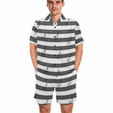 FacePajamas Pajama Grey / S Personalized Name Pajamas for Men Summer Loungewear Custom Stripe Men's V-Neck Short Sleeve Pajama Set