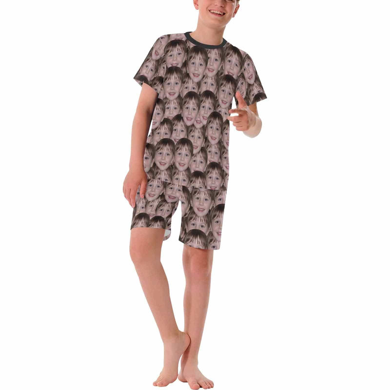 FacePajamas Pajamas #Holiday Special Pajamas #Father's Day #Parent Child Clothing-Custom Face Seamless Crew Neck Short Pajama Set For Holiday Gift
