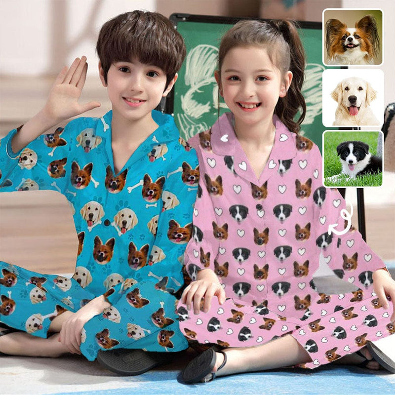FacePajamas Kids Pajama Kid's Pajamas Custom Sleepwear with Pet Dog Face Personalized Pajama Set For Boys&Girls 2-15Y