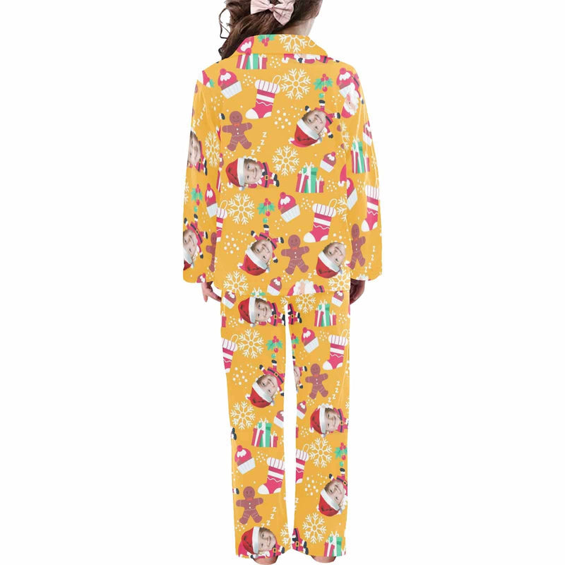 FacePajamas Kids Pajama Kid's Pajamas Yellow Custom Sleepwear with Face Personalized Christmas Pajama Set For Boys&Girls 2-15Y