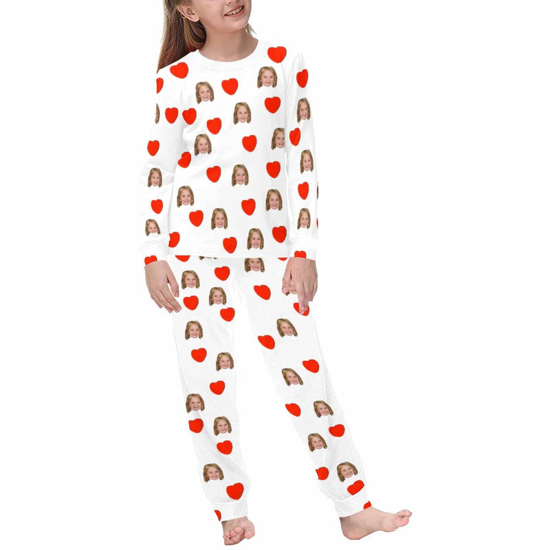 FacePajamas Pajama Kids/6-7Y(XS) Family Matching Pajamas Custom Face Love Heart Sleepwear Personalized Family Matching Long Sleeve Pajama Set