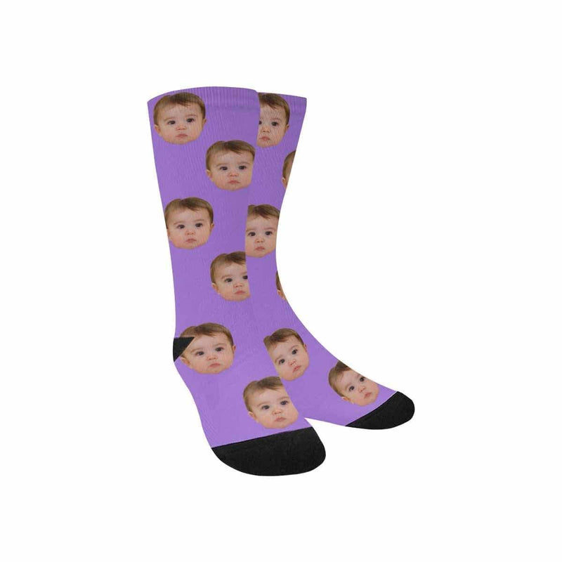 FacePajamas Sublimated Crew Socks Kids / Purple Socks with Face Print Your Picture Personalized Sublimated Crew Socks Unisex Gift for Men Women