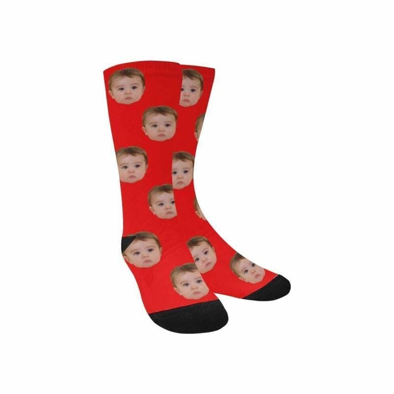 FacePajamas Sublimated Crew Socks Kids / Red Socks with Face Print Your Picture Personalized Sublimated Crew Socks Unisex Gift for Men Women