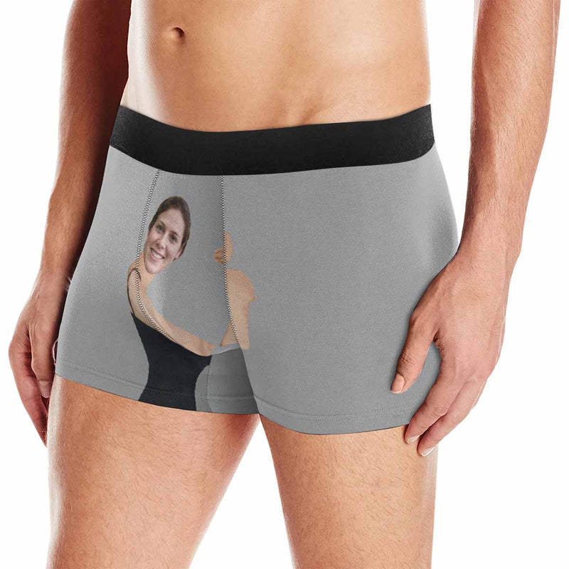 FacePajamas Underwear Light Gray / XS [Made In USA] Personalized Photo Boxer Briefs Hug My Treasure Custom Underwear with Face for Men Personalize Gift for Husband or Boyfriend
