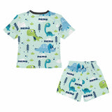 FacePajamas Pajama Little Boy Pajamas Custom Baby Name Little Dinosaur Personalized Kids' Short Sleeve Pajama Set For Boys 2-7Y