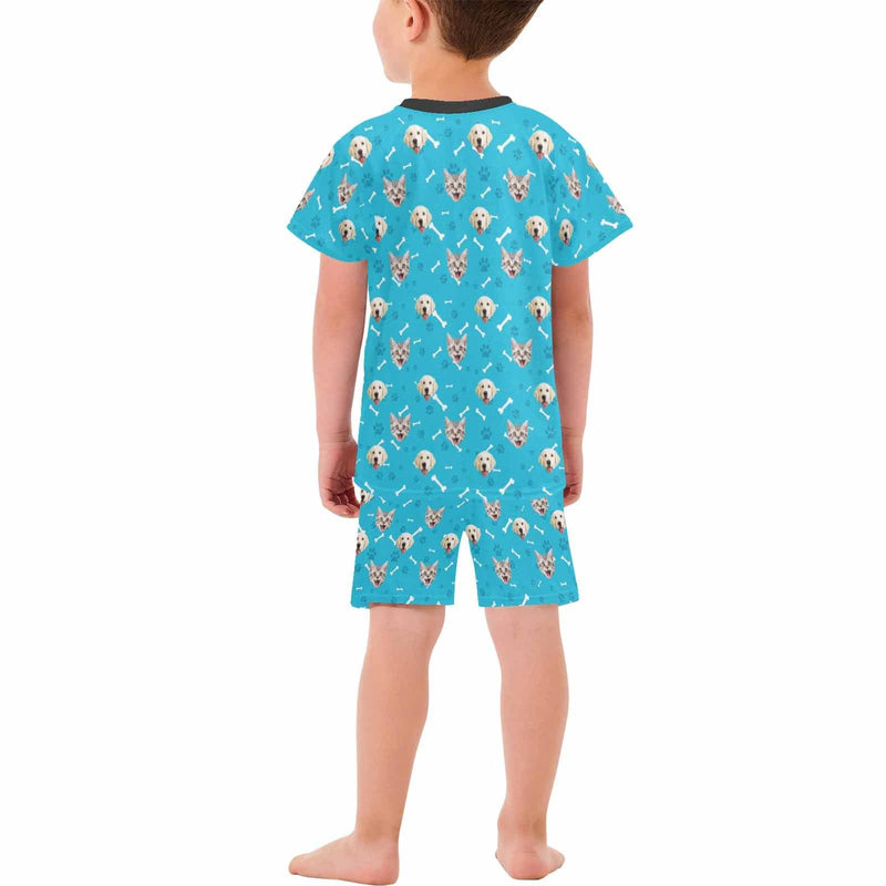 FacePajamas Pajama Little Boy Pajamas Custom Pets Face Little Bone Personalized Kids Short Sleeve Pajama Set For Boys 2-7Y