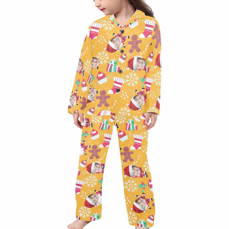 FacePajamas Kids Pajama Little Girls / 2-3Y Kid's Pajamas Yellow Custom Sleepwear with Face Personalized Christmas Pajama Set For Boys&Girls 2-15Y