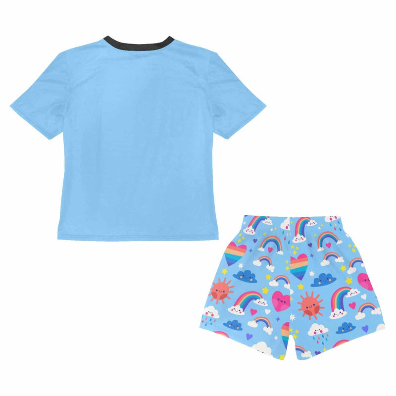 FacePajamas Pajama Little Kids Pajamas Custom Name Rainbow Blue Sleepwear Personalized Short Sleeve Pajama Set For Girls 2-7Y