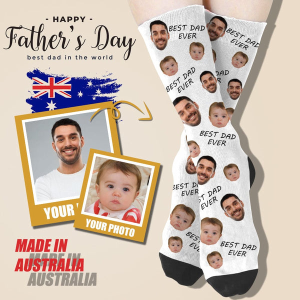 FacePajamas Sublimated Crew Socks [Made In AU] Personalized Photo Socks Custom Face Best Dad Ever Father's Day Sublimated Crew Socks