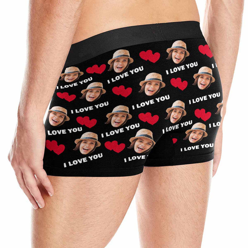 FacePajamas Underwear [Made In USA] Custom Boxer Briefs with Face I Love You Personalized Boxer for Husband Boyfriend Print Face Photo Underwear Customized Mens Underwear Gift for Husband