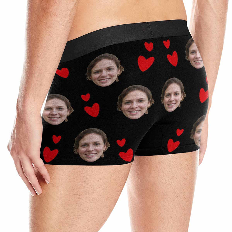 FacePajamas Underwear [Made In USA] Custom Men's Boxer Briefs with Girlfriend Face I Licked It Red Love Personalized Boxers Underwear For Valentine's Day Gift