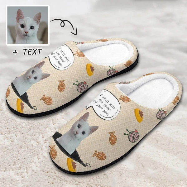 FacePajamas Slippers-2YX-SDS MEN / 7-8(40-41) Custom Cat's Photo Miss Your Paws All Over Print Cotton Slippers