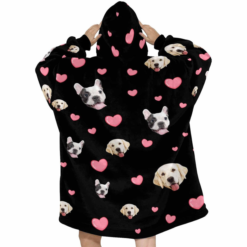 FacePajamas Pajama Men / Black Custom Pet Face Blanket Hoodie Personalized Oversized Hoodie Fleece Blanket Warm Hoodie Dog Lover Gift