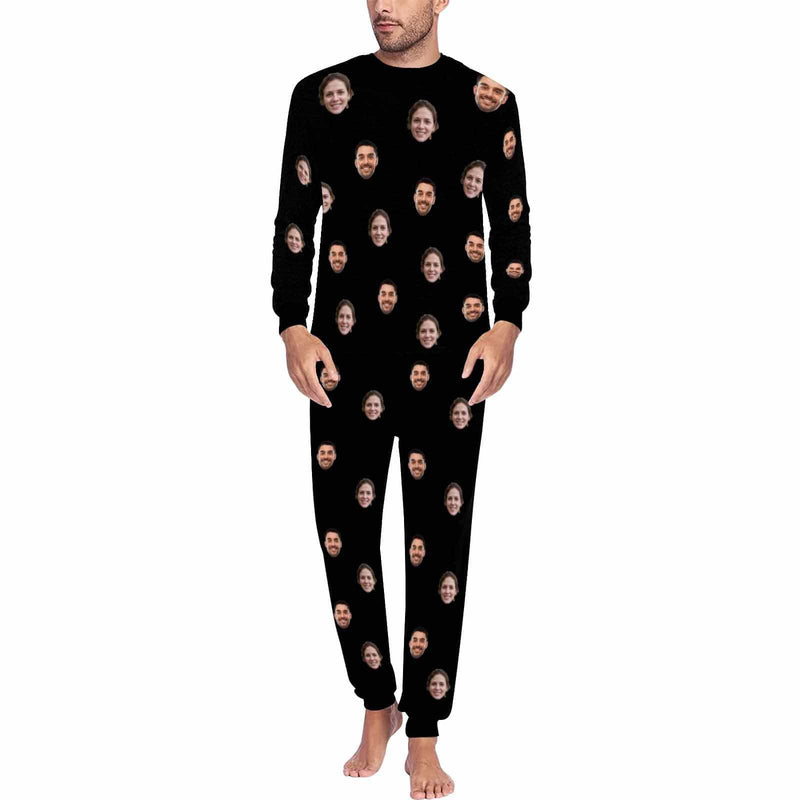 FacePajamas Pajama Men / Black / S Custom Face Solid Color Couple Matching Pajamas Personalized Photo Couple Loungewear for Her/Him