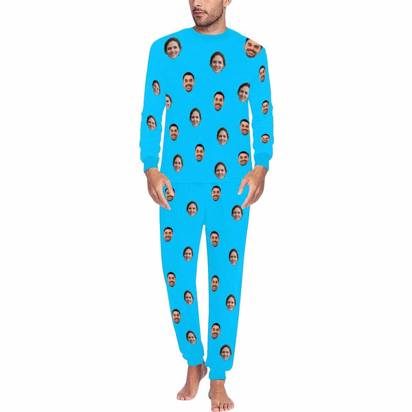 FacePajamas Pajama Men / Blue / S Custom Face Solid Color Couple Matching Pajamas Personalized Photo Couple Loungewear for Her/Him
