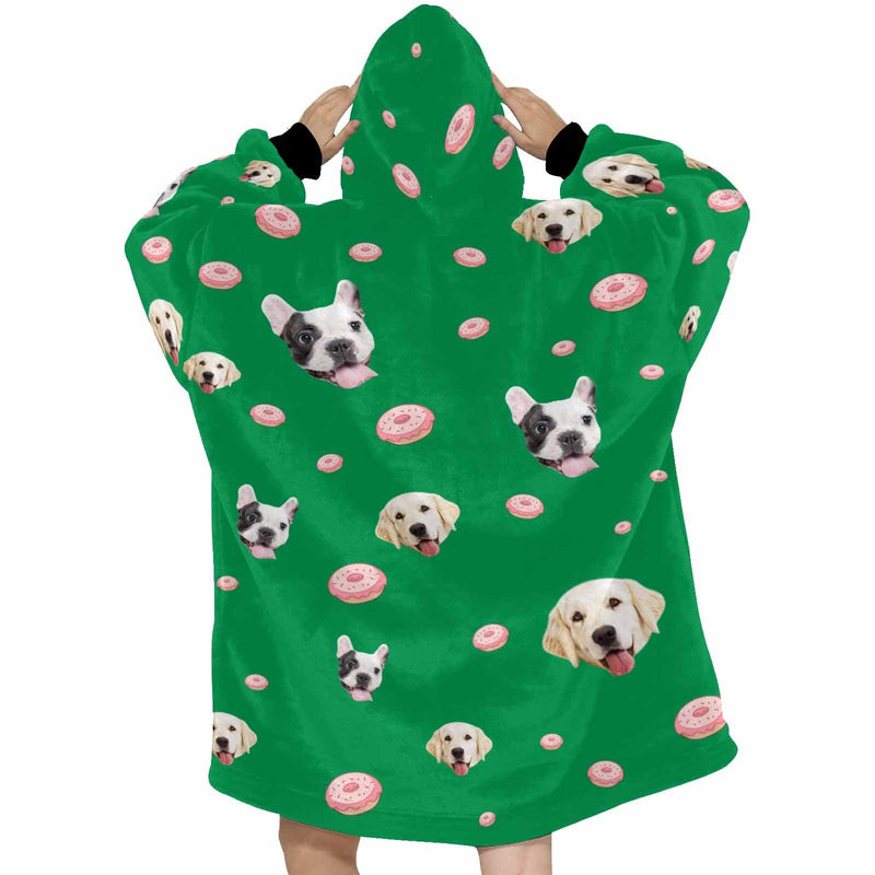FacePajamas Pajama Men / Green Custom Pet Face Blanket Hoodie Personalized Oversized Hoodie Fleece Blanket Warm Hoodie Dog Lover Gift