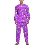 FacePajamas Pajama Men's Crew Neck Long Pajama Set / Purple / S [TikTok Hot Selling] Custom Face I Love You Men's Pajamas Personalized Photo Sleepwear Sets