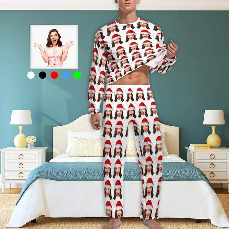 FacePajamas Pajama Men/S Custom Face Christmas Hat Sleepwear Personalized Family Slumber Party Matching Long Sleeve Pajamas Set