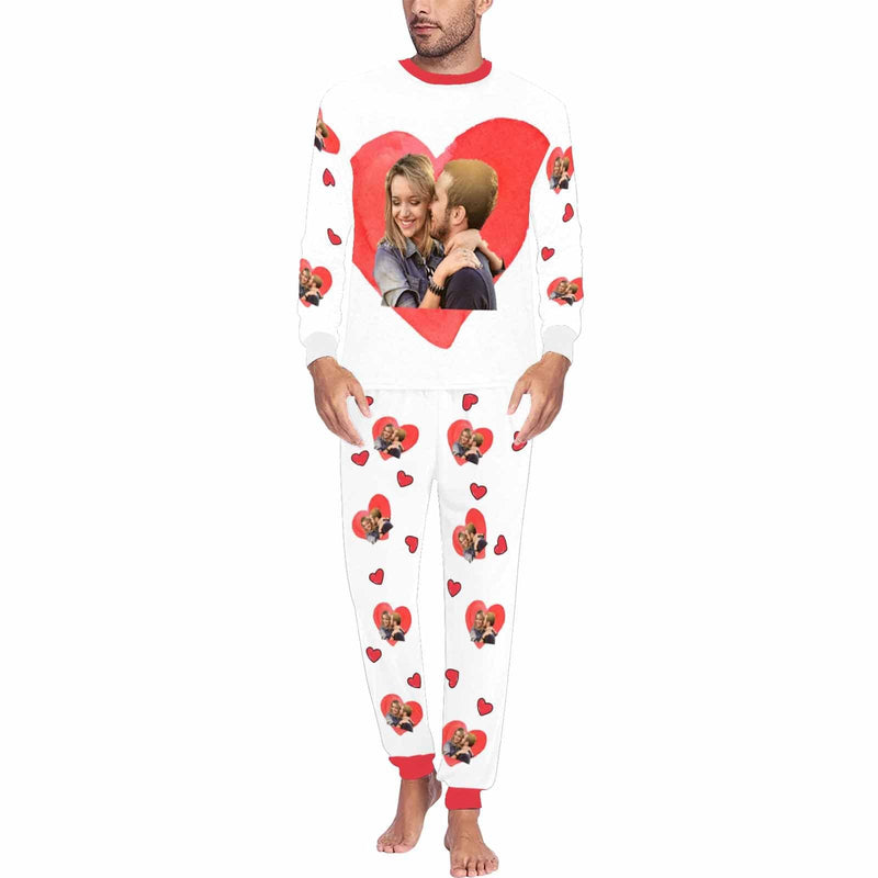 FacePajamas Pajama Men / S Custom Photo Love Heart Couple Matching Pajamas Personalized Women Men Long Sleeve Pajamas Photo Gifts