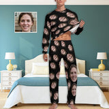FacePajamas Pajama Men's Lone Set / S [Special Sale] Personalized Black Pajamas with Girlfriend Face Men's Sleepwear Custom Men's Crew Neck Short Sleeve Pajama Set