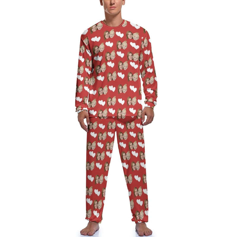 FacePajamas Pajama Men/S Personalized Love Heart Pajamas Loungewear Custom Face Family Matching Long Sleeve Pajama Set