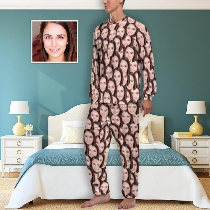 FacePajamas Pajama Men / S Personalized Photo Pajamas for Men Custom Face Lover's Head Crewneck Long Pajama Set Gifts for Couples