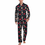 FacePajamas Pajama Men's V-Neck Long Pajama Set / Black / S [TikTok Hot Selling] Custom Face I Love You Men's Pajamas Personalized Photo Sleepwear Sets