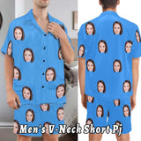 FacePajamas Mix Pajama-2YX Men's V-Neck Short Pj / S [Highly Commended] #Tiktok Hot Pajama Set #Multi-Style Pajama Sets - Custom Face Pajamas With Any Face Super Comfortable Fabric Soft Fit Breathable And Stylish