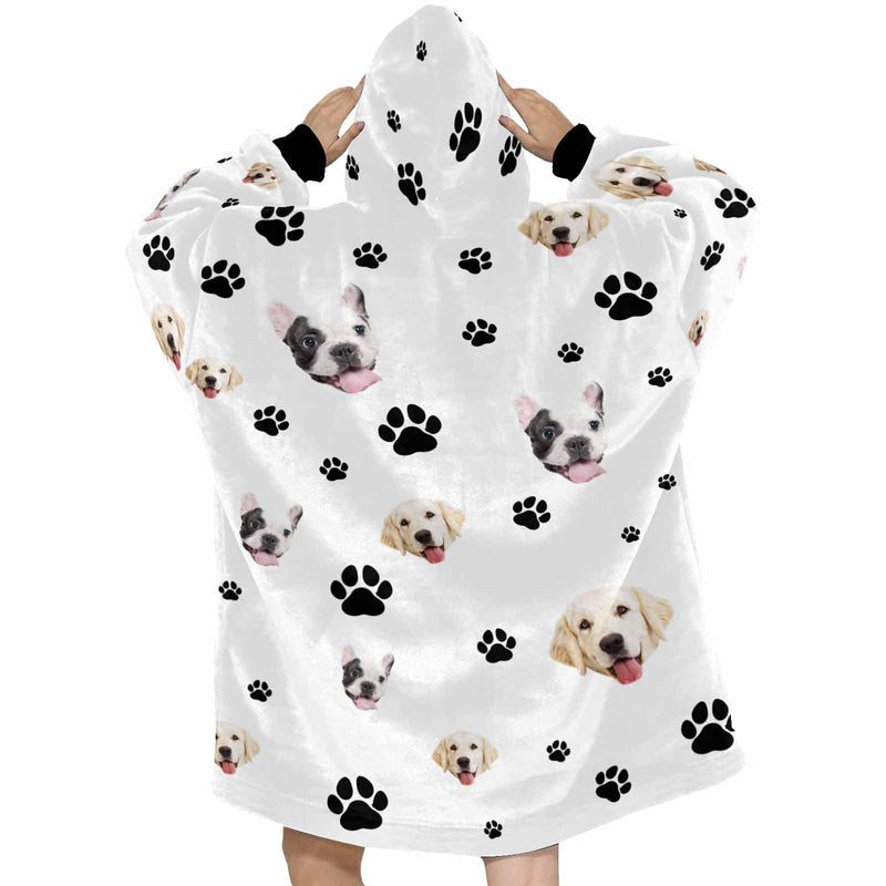 FacePajamas Pajama Men / White Custom Pet Face Blanket Hoodie Personalized Oversized Hoodie Fleece Blanket Warm Hoodie Dog Lover Gift