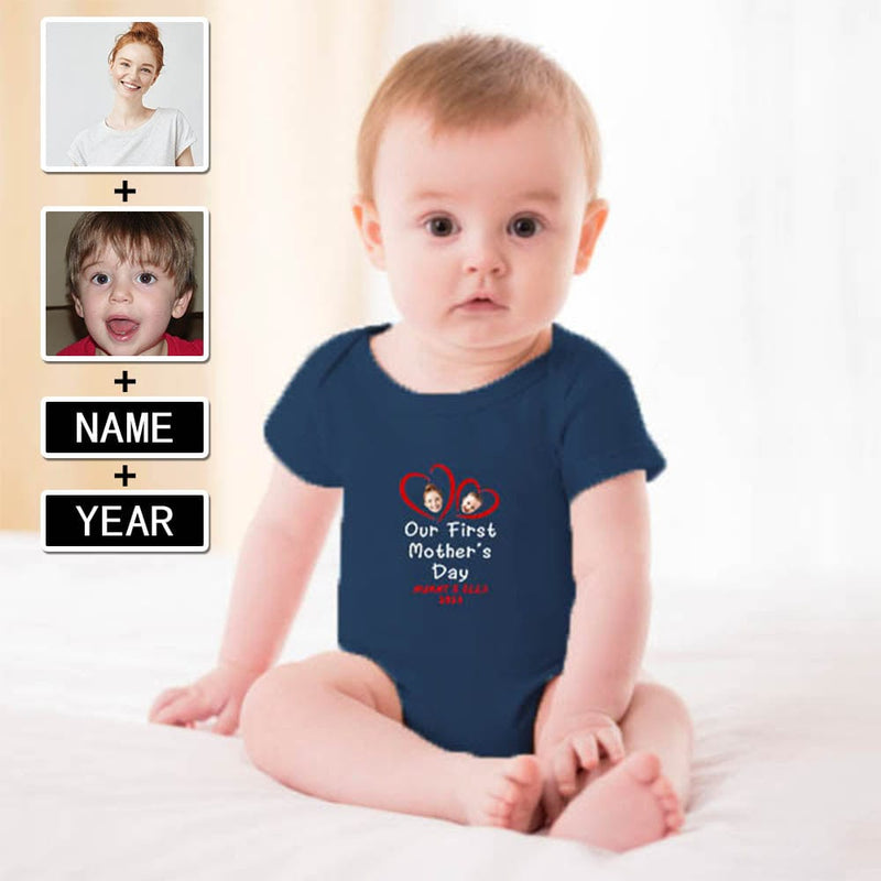 FacePajamas Mother-kid Pajamas Newborn Baby Jumpsuit Custom Face Our First Mother's Day Baby Bodysuit Personalized Mother-kid Matching Nightwear Mother's Day & Birthday Gift