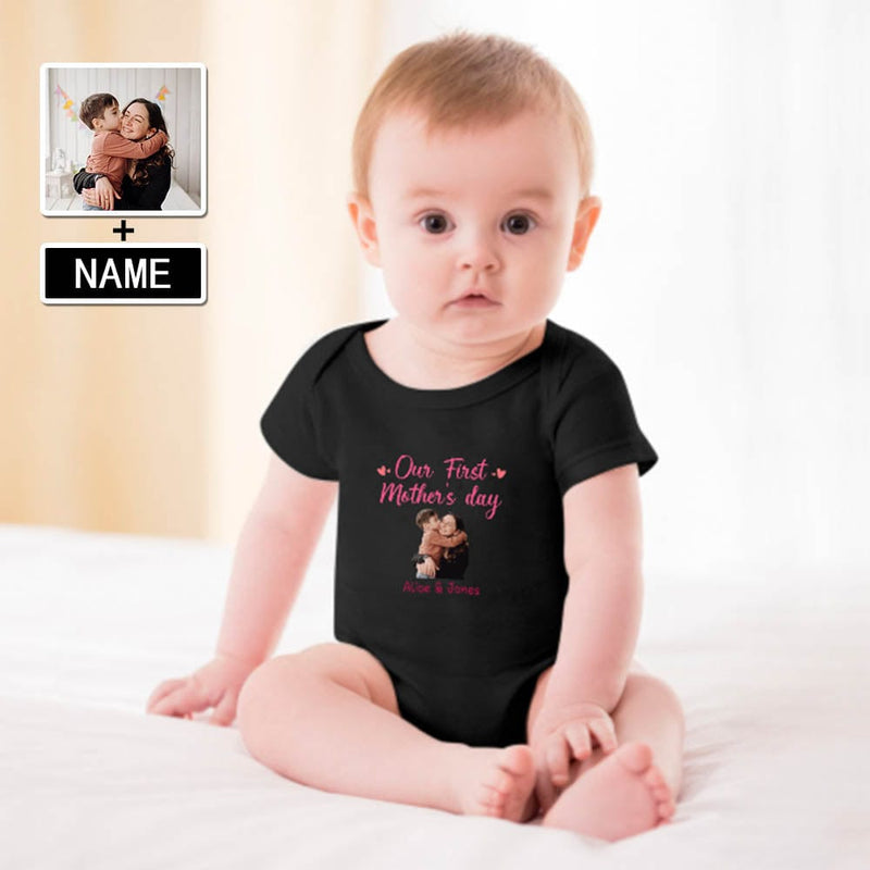 FacePajamas Mother-kid Pajamas Newborn Baby Jumpsuit Custom Face Our First Mother's Day Black Baby Bodysuit Personalized Mother-kid Matching Nightwear Mother's Day & Birthday Gift