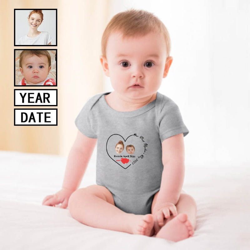 FacePajamas Mother-kid Pajamas Newborn Baby Jumpsuit Custom Face Our First Mother's Day Grey Baby Bodysuit Personalized Mother-kid Matching Nightwear Mother's Day & Birthday Gift