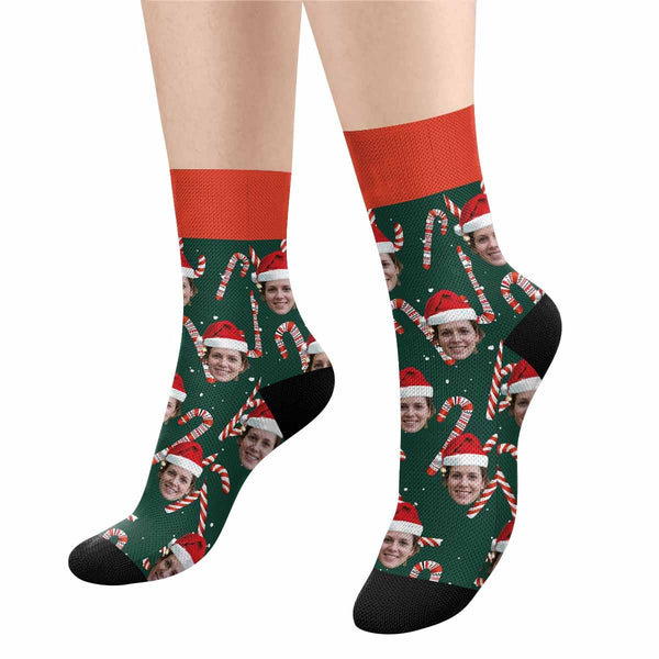 FacePajamas Sublimated Crew Socks One Size Custom Christmas Socks Personalized Face Christmas Hat Photo Socks Gift for Christmas