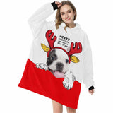 FacePajamas Pajama One Size Custom Dog Face Blanket Hoodie for Women Personalized Oversized Hoodie Fleece Blanket Merry Christmas Gifts
