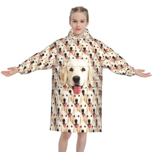 FacePajamas Pajama One Size Custom Dog's Face Seamless Kids Hooded Pajama Fleece Loungewear