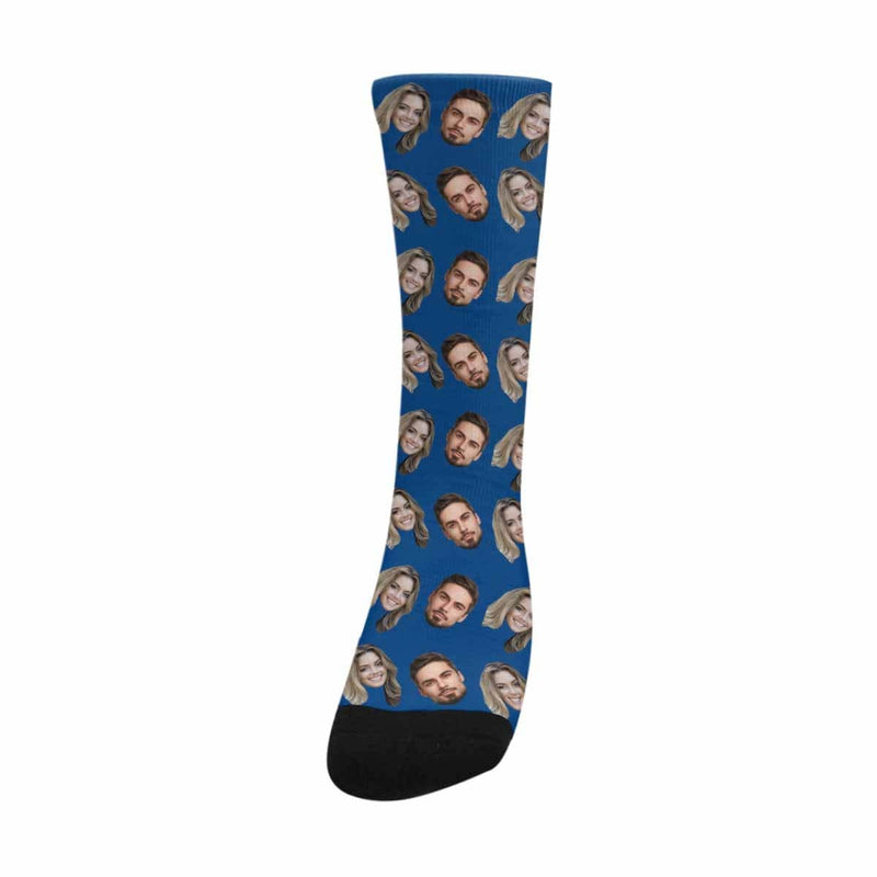 FacePajamas Sublimated Crew Socks One Size Custom Face Blue Socks Personalized Photo Sublimated Crew Socks Unisex Gift for Men Women
