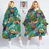 FacePajamas Pajama One Size Custom Face Bomb Funny Blanket Hoodie for Women Personalized Oversized Hoodie Fleece Blanket Photo Gifts