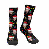 FacePajamas Sublimated Crew Socks One Size Custom Face Christmas Socks Lanterns Personalized Photo Sublimated Crew Socks Gift for Christmas