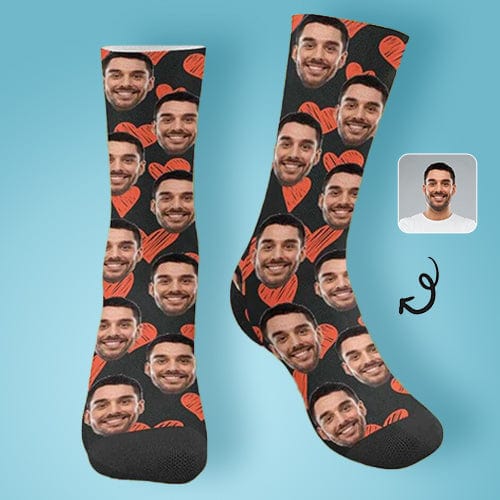 FacePajamas Sublimated Crew Socks One Size Custom Face Heart Socks Personalized Picture Sublimated Crew Socks Unisex Gift for Men Women