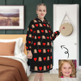 FacePajamas Pajama One Size Custom Face Love Heart Kids Hooded Pajama Fleece Loungewear