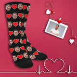 FacePajamas Sublimated Crew Socks One Size Custom Face Love Heart Sublimated Crew Socks Personalized Photo Socks